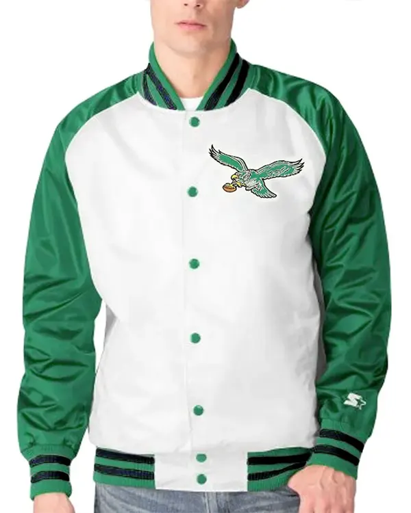 White/kelly Green Philadelphia Eagles Clean Up Throwback Jacket
