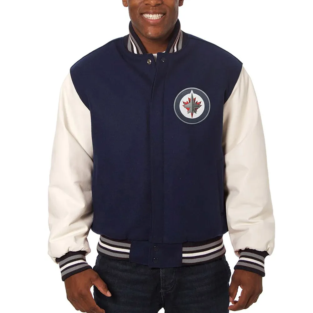 Winnipeg Jets Blue and White Varsity Two-Tone Jacket Winnipeg Jets Blue and White Varsity Two-Tone Jacket