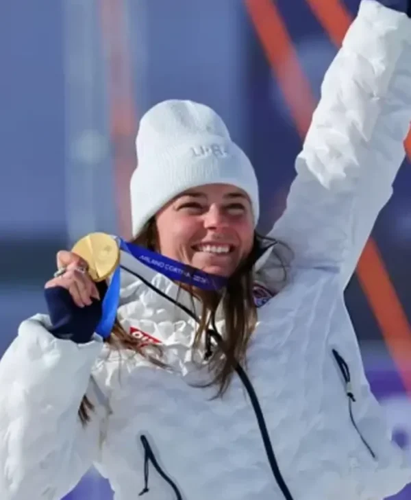 Winter Olympics 2026 Breezy Johnson White Jacket