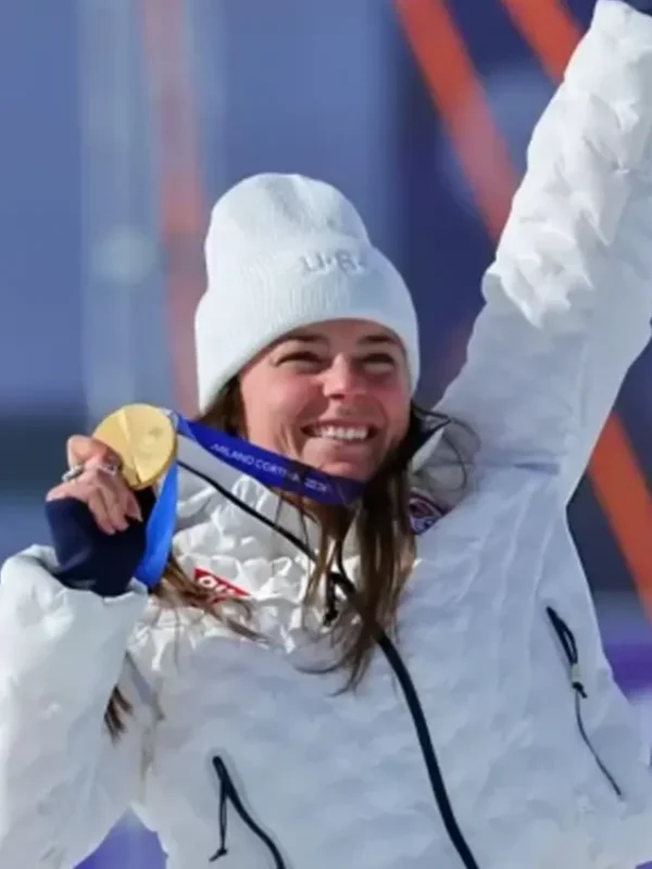 Winter Olympics 2026 Breezy Johnson White Jacket