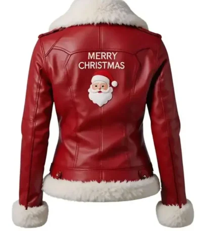 Women Merry Christmas Red Shearling Leather Jacket