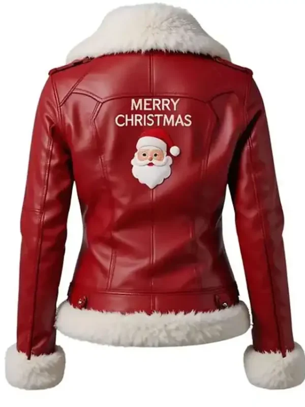 Women Merry Christmas Red Shearling Leather Jacket
