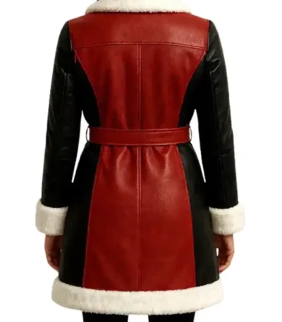 Women Red and Black Leather Shearling Coat