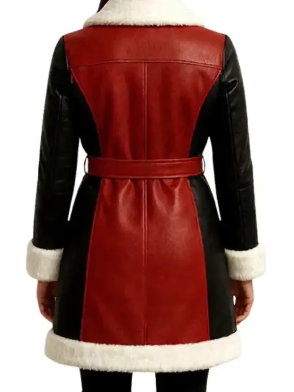 Women Red and Black Leather Shearling Coat