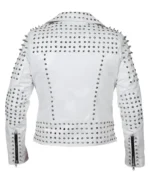 Women White Leather Jacket With Cone Studs
