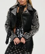 Womens Black Punk Embellised Motorcycle Jacket
