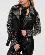 Womens Black Punk Embellised Motorcycle Jacket