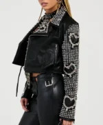 Womens Black Punk Embellised Motorcycle Jacket