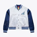Womens Philadelphia Blue Jays Cropped White and Blue Satin Jacket