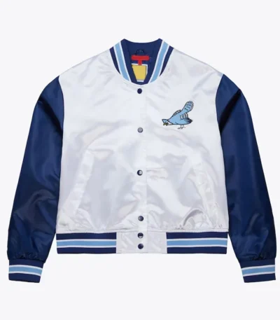 Womens Philadelphia Blue Jays Cropped White and Blue Satin Jacket