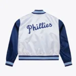 Womens Philadelphia Blue Jays Cropped White and Blue Satin Jacket