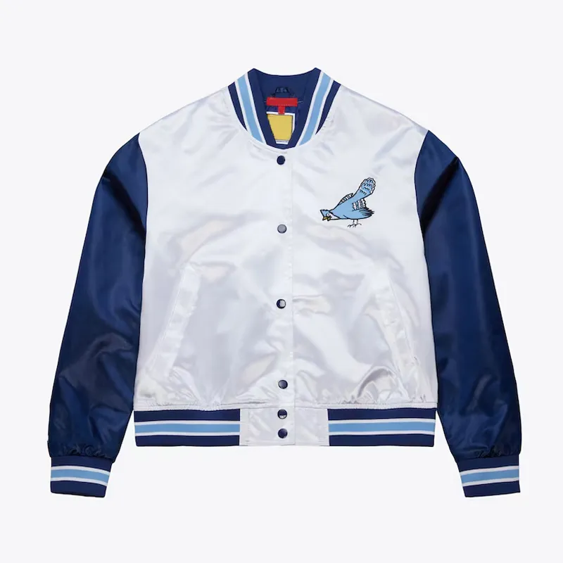 Womens Philadelphia Blue Jays Cropped White and Blue Satin Jacket Womens Philadelphia Blue Jays Cropped White and Blue Satin Jacket