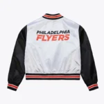 Womens Philadelphia Flyers Cropped White and Black Satin Jacket