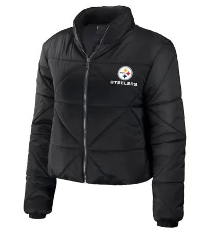 Womens Pittsburgh Steelers Puffer Cropped Jacket