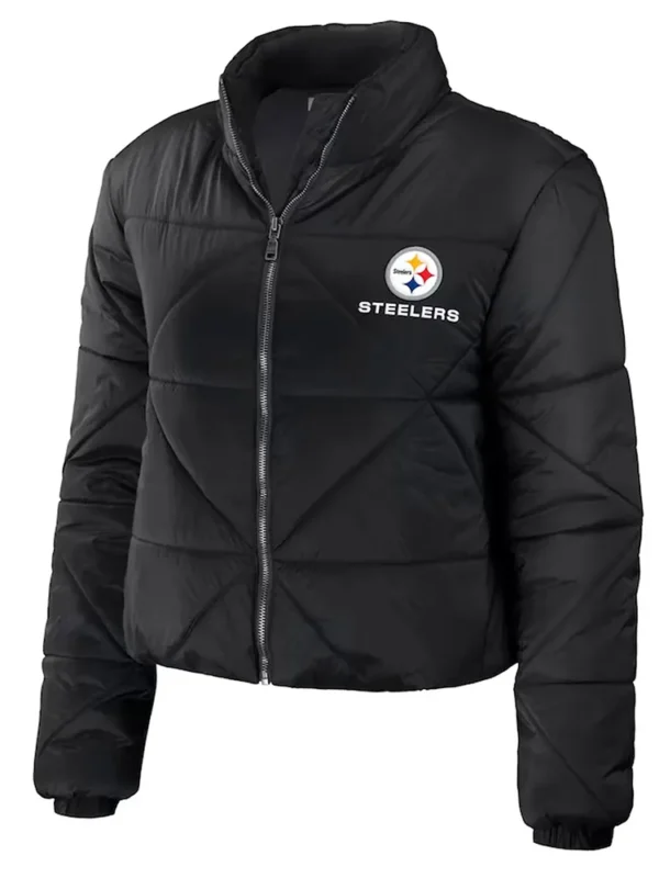Womens Pittsburgh Steelers Puffer Cropped Jacket