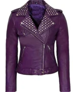 Women’s Purple Biker Studded Genuine Leather Jacket