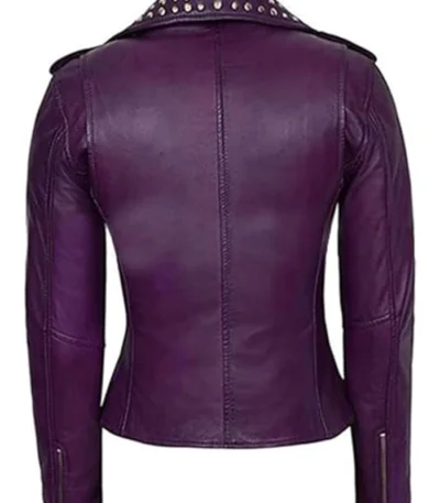 Women’s Purple Biker Studded Genuine Leather Jacket