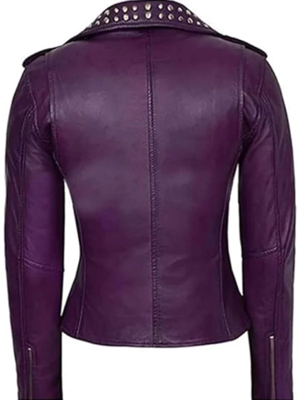 Women’s Purple Biker Studded Genuine Leather Jacket