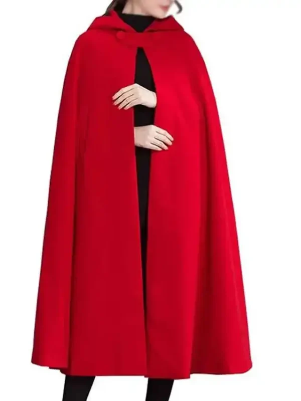 Women’s Red Hooded Wool Cloak