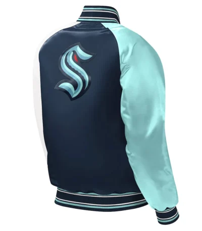 Youth Seattle Kraken Raglan Full-snap Varsity Satin Jacket