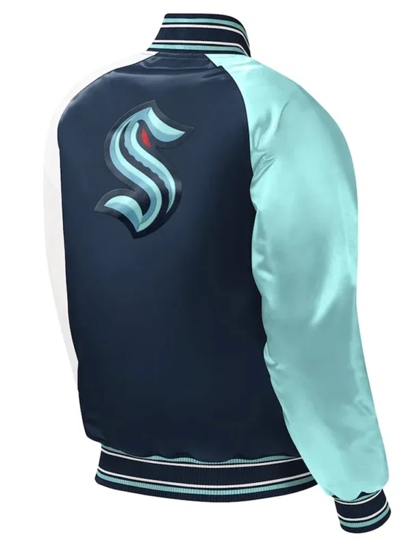 Youth Seattle Kraken Raglan Full-snap Varsity Satin Jacket