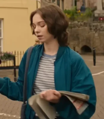 A Good Girl’s Guide to Murder Emma Myers Blue Bomber Jacket
