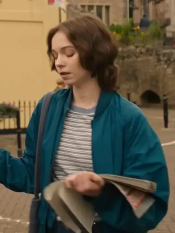 A Good Girl’s Guide to Murder Emma Myers Blue Bomber Jacket