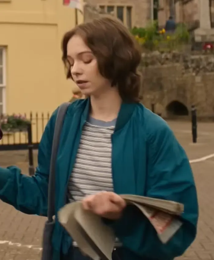 A Good Girl’s Guide to Murder Emma Myers Blue Bomber Jacket A Good Girl’s Guide to Murder Emma Myers Blue Bomber Jacket