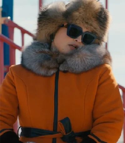 Anna Lambe North of North Fur Collar Orange Coat