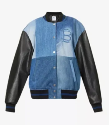 Christina Hall The Flip Off Blue Denim Varsity Jacket