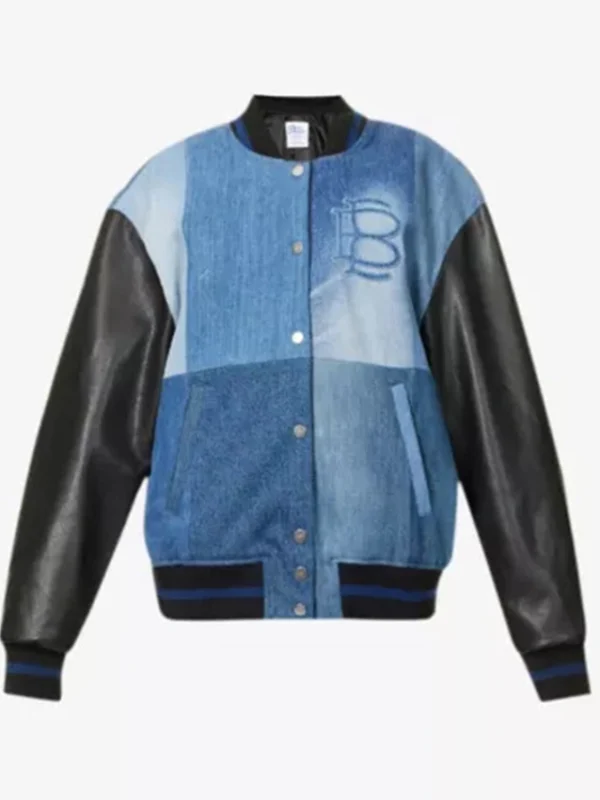 Christina Hall The Flip Off Blue Denim Varsity Jacket