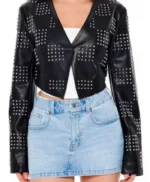 Divorced Sistas Studded Checkered Leather Jacket