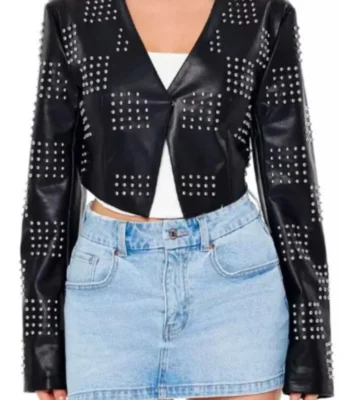 Divorced Sistas Studded Checkered Leather Jacket