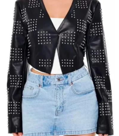 Divorced Sistas Studded Checkered Leather Jacket