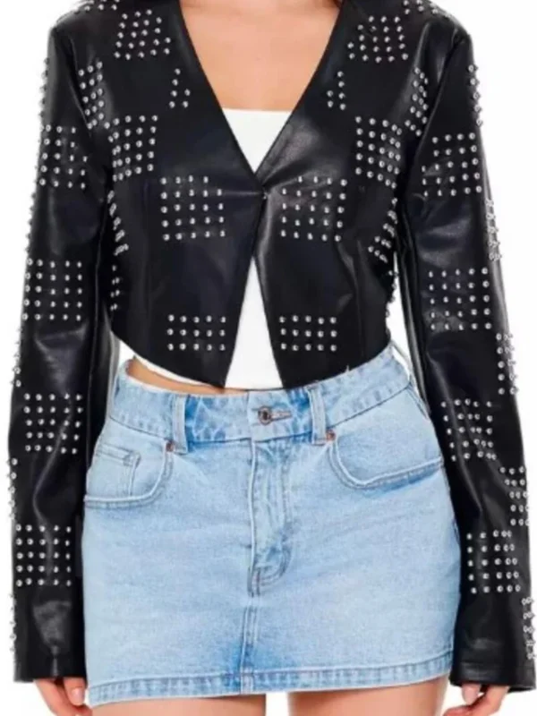 Divorced Sistas Studded Checkered Leather Jacket