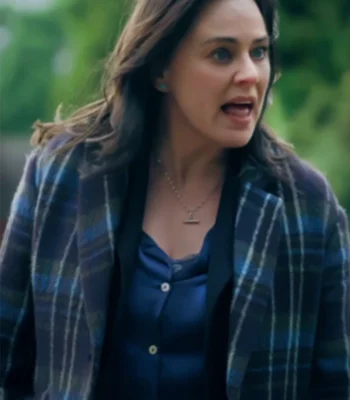 Emma Barnett The Feud S01 Blue Plaid Coat
