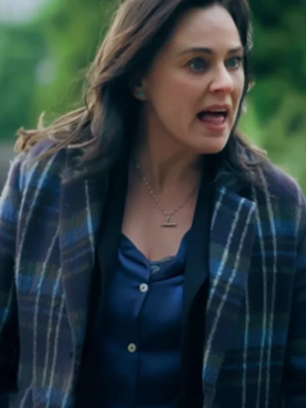 Emma Barnett The Feud S01 Blue Plaid Coat