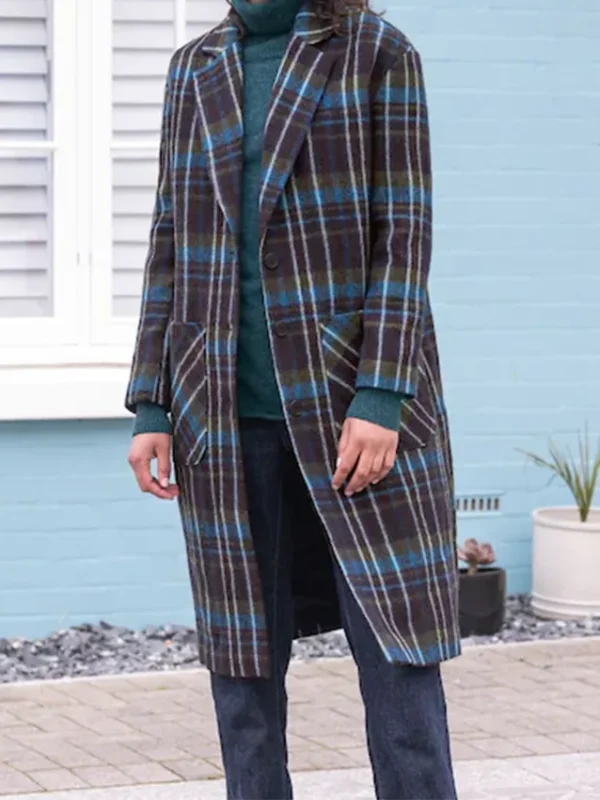 Emma Barnett The Feud S01 Blue Plaid Coat