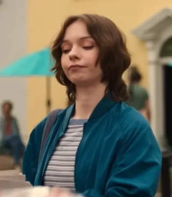 A Good Girl’s Guide to Murder Emma Myers Blue Bomber Jacket