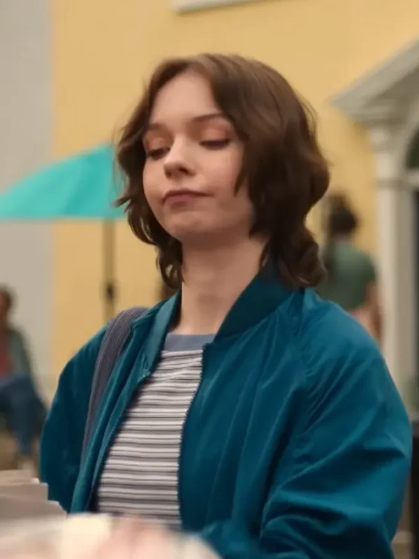 A Good Girl’s Guide to Murder Emma Myers Blue Bomber Jacket