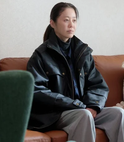 Go Hyun-jung Queen Mantis S01 Black Leather Jacket