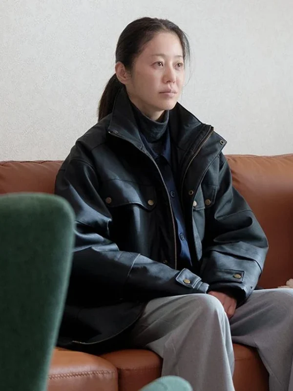 Go Hyun-jung Queen Mantis S01 Black Leather Jacket