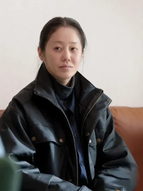 Go Hyun-jung Queen Mantis S01 Black Leather Jacket