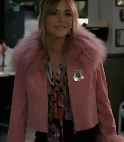 High Potential S01 Morgan Gillory Pink Cropped Fur Jacket