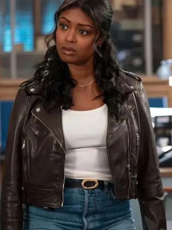 Javicia Leslie High Potential S02 Brown Leather Biker Jacket
