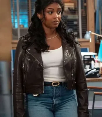 Javicia Leslie High Potential S02 Brown Leather Biker Jacket