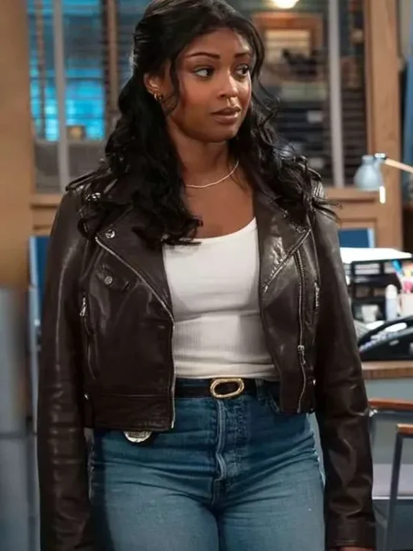 Javicia Leslie High Potential S02 Brown Leather Biker Jacket
