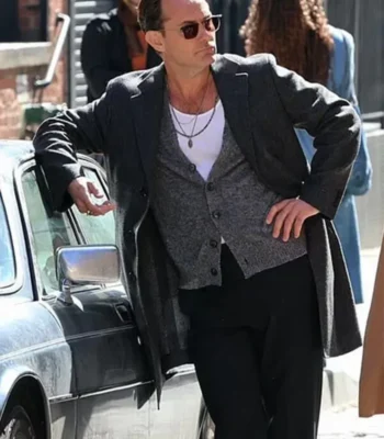 Jude Law Black Rabbit Trench Wool Coat