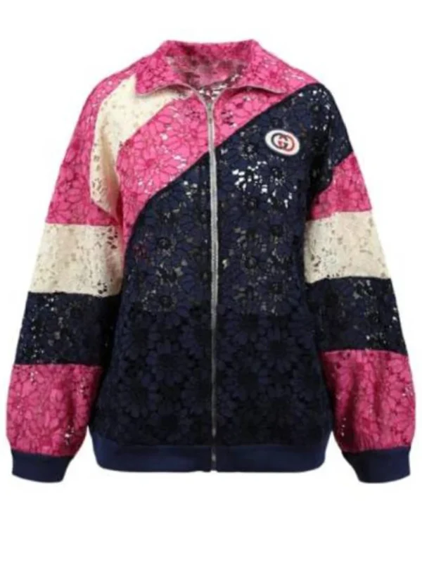 Kristin Davis And Just Like That S03 Lace Printed Bomber Jacket