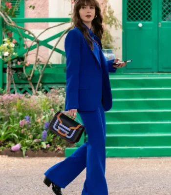 Lily Collins Emily in Paris S04 Blue Suit
